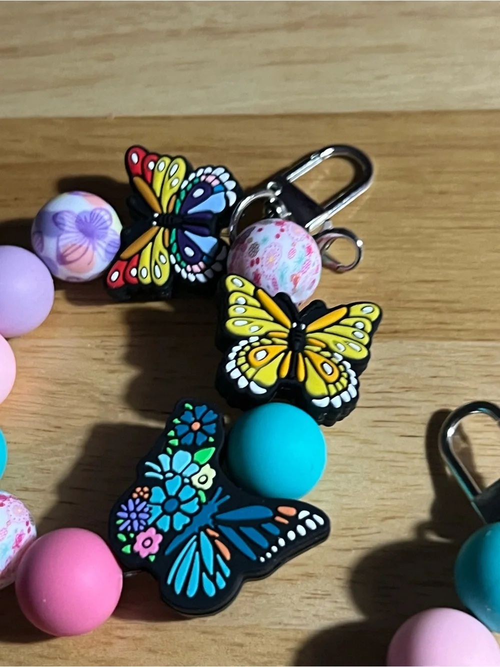 Kids Butterfly Beaded Pacifier Clip - Pink, Purple & Teal B193